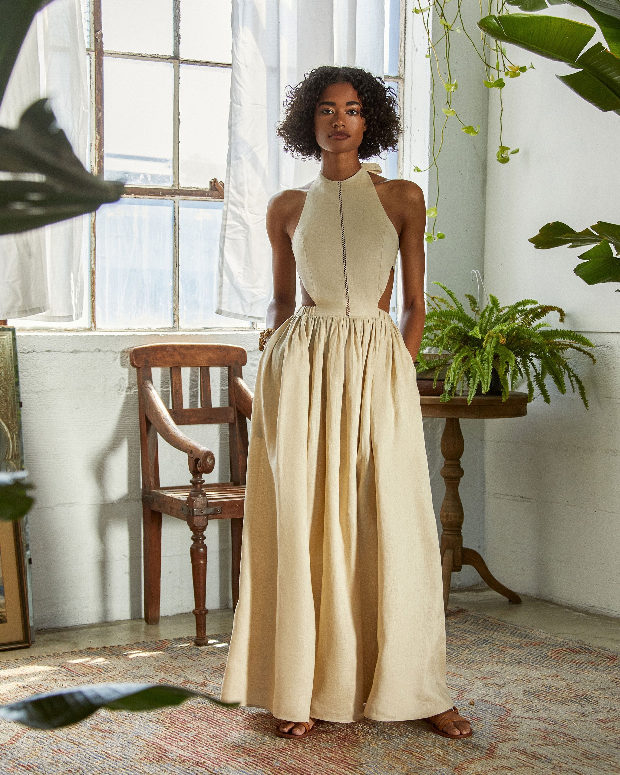 knee length dresses for ladies Limited Edition Adria Shirt in Premium Italian Linen Chateau Cocoa / L/XL / JLL5572 main image 0